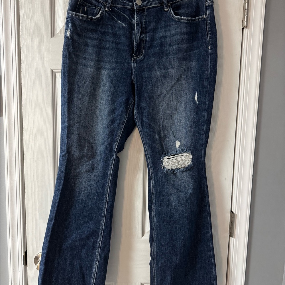 Stylish Distressed Blue Flare Jeans